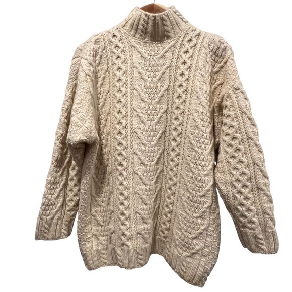 Aran Crafts Ireland Men's Wool Fisherman Cable Knit Sweater, Ivory, L - Picture 1 of 8